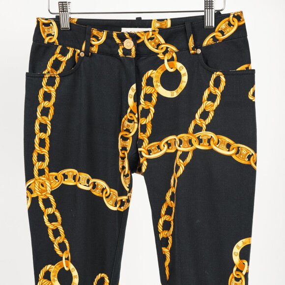 Celine SS/04 Black Chain-Motif Cotton Twill Skinny Pants - Picture 3 of 10